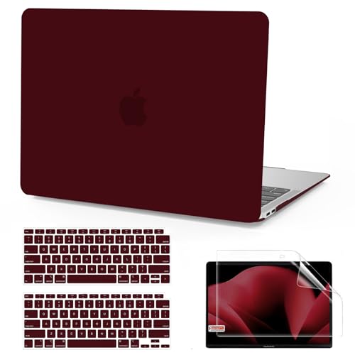 Anban Compatible with MacBook Air 13 inch Case M1 2021 2020 2019 2018 A2337 A2179 A1932 Touch ID, Matte Plastic Hard Shell+2 Keyboard Cover+Screen Protector for MacBook Air 13.3 inch Case, Marsala Red - color: Marsala Red