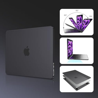 EooCoo Case for MacBook Air 15 inch M5 M4 M3 M2 2026-2023, Matte Black | Easy to Install, Sturdy, Plastic Hard Shell Case & Keyboard Cover & Screen Protector, Model: A3448 A3241 A3114 A2941 - color: Matte Black