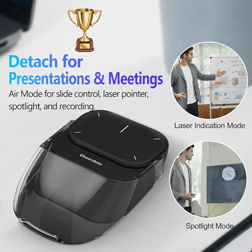 2026 Upgraded AI Voice Mouse - Wireless Air Mouse with AI Voice Assistant, 12 Languages Translation, Meeting Transcription & Summary - Detachable Computer Mouse, Presentation Clicker for Laptop - color: Black