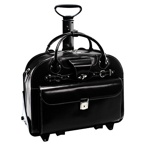 McKlein ROSEVILLE, Top Grain Cowhide Leather, 15" Leather Detachable -Wheeled Ladies' Laptop/Computer & Tablet Business Briefcase Bag/Women's Rolling Overnight Travel Bag, Removable trolley case - color: Black