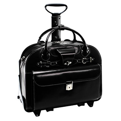 McKlein ROSEVILLE, Top Grain Cowhide Leather, 15" Leather Detachable -Wheeled Ladies' Laptop/Computer & Tablet Business Briefcase Bag/Women's Rolling Overnight Travel Bag, Removable trolley case - color: Black