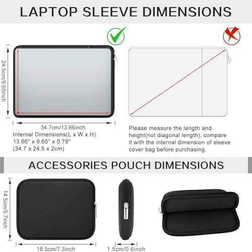 RAINYEAR 14 Inch Laptop Sleeve Case with Pocket & Accessories Pouch, Black | Protective Padded Zipper Soft Laptop Case Carrying Computer Bag Compatible with 14 Inch Notebook Chromebook Tablet Ultrabook - color: Black, size: 14"