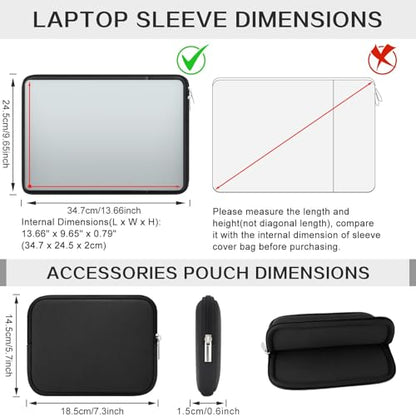 RAINYEAR 14 Inch Laptop Sleeve Case with Pocket & Accessories Pouch, Black | Protective Soft Fluffy Lining Carrying Bag Compatible with 14 inch Notebook Computer Chromebook - color: Black(Upgraded Version), size: 14"