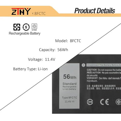 8FCTC Battery 56Wh 3-Cell Replacement for Dell G15 5510 5511 5520 G7 7500 | Inspiron 5620 7510 7610 Vostro 7510 7620 XPS 15 9500 9510 Precision 5550 5560 5570 Alienware M15 R3 R4 R5 R6 R7 M17 R3 11.4V - size: 12.01*3.35*0.31 inch 8FCTC