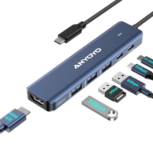 Docking Station,6-in-1 USB C Multiport Adapter with 4K HDMI, 4*USB 5Gbps(3A+1C),100W PD Aluminum USB Hub for MacBook Pro/Air, Other Laptops and Devices （USB-C Does not Support Video Output）