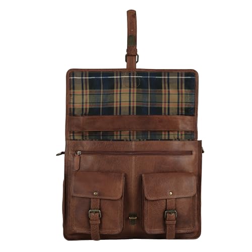 Leather briefcase 18 inch laptop messenger bag for men and women best satchel office bag - color: Tan, size: 16 inch