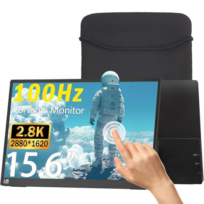 Portable Monitor Touchscreen 15.6" 2.8K Laptop Screen Extender 2880x1620,100Hz,100％sRGB,w/45° Adjustable Stand,mini HDMI USB-C Computer Display for Laptop PC Phone Mac - size: 15.6"