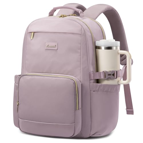 LOVEVOOK Laptop Backpack for Women with Pouch Pocket for Large Capacity Cup,15.6 Inch Laptop Computer Bag Travel Backpack Purse,Waterproof Work Business Backpack College Teacher Bags,Grayish Purple - color: Grayish Purple, size: 15.6 Inch