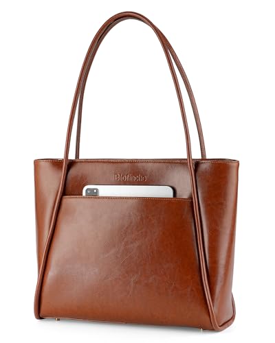 Blofinche Genuine Leather Briefcase for Women, Structured Professional Laptop Work Tote | Water-Resistant, Fit 13.3" Laptop - color: Brown