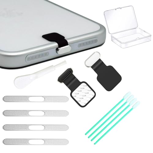 [2-Pack] Metal Phone Anti-Lost Dust Plug, Type-C Cover Cap, Metal Mesh Speaker Dust Cover, Cell Phone Cleaning Kit with Brush Port Plug Set Accessories for iPhone17 Pro/Pro Max (Silvery 17 Max) - color: silvery 17 Max