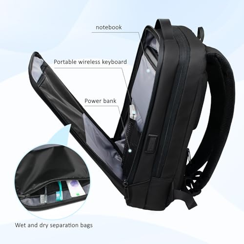 Slim Laptop Backpack for Men, Business Backpack with Charging Port, Tech Backpack for 15.6 inch Laptop for Work (black semi-hard shell)