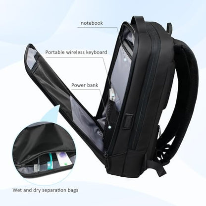 Slim Laptop Backpack for Men, Business Backpack with Charging Port, Tech Backpack for 15.6 inch Laptop for Work (black semi-hard shell)
