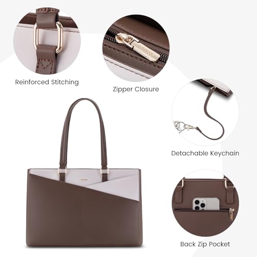 LOVEVOOK Laptop Tote Bag for Women, Office Work Bag Briefcase fit for 15.6 inch Laptop, Large Capacity Teacher Computer Bag Handbag Coffee/Beige | Fits 15.6 Inch Laptop, Waterproof Front Pocket, Shoulder Strap, Large Purse for Business Office Work, Coffee