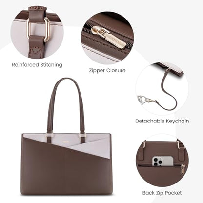 LOVEVOOK Laptop Tote Bag for Women, Office Work Bag Briefcase fit for 15.6 inch Laptop, Large Capacity Teacher Computer Bag Handbag Coffee/Beige | Fits 15.6 Inch Laptop, Waterproof Front Pocket, Shoulder Strap, Large Purse for Business Office Work, Coffee