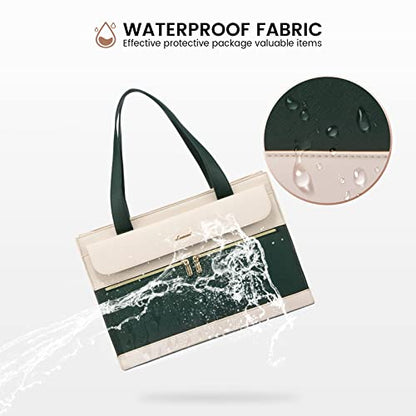 LOVEVOOK Laptop Tote for Women - 15.6 Inch Professional Leather Computer Briefcase with Waterproof Handbag Shoulder Bag Large Capacity Business Teacher Office Crossbody Purse - color: Dark Green/Beige-1, size: 15.6 Inch