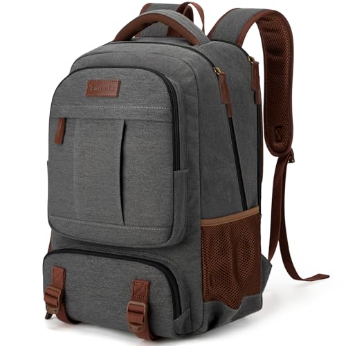 Tzowla Canvas Laptop Backpack, Bag for Men Women,Travel Work Rucksack Fits 15.6 Inch Laptop, Large Capacity Bookbag(Dark Grey) - color: Dark Grey, size: 15.6inch