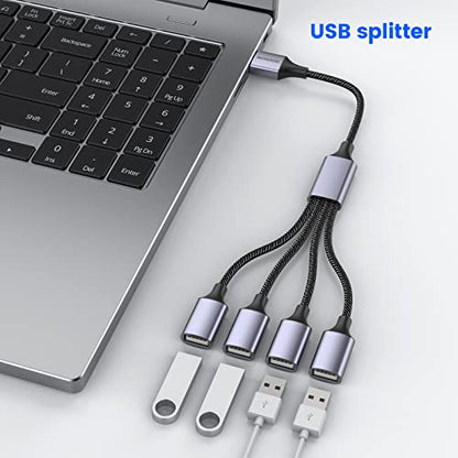 USB Splitter, 4-Port USB 2.0 Electronic Adapter, Multi-Socket USB Hub for Data Transfer and Power Charging, Compatible with Keyboard, Desktop, Television, Laptop, Printer, Car, U Disk, and TV | Multi-Socket USB Hub High-Speed Data Transfer Compatible with