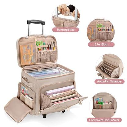 Rolling Teacher Bag with Wheels, Teacher Tote Bag Fits 15.6" Laptop - color: Light Tan