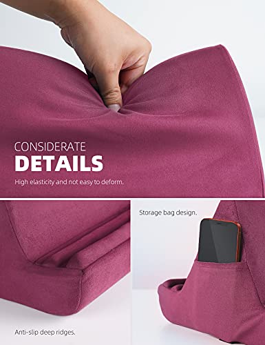 Lamicall Tablet Pillow Holder Stand - Tablet Pillow Soft Pad for Lap | Tablet Holder for Bed and Desk with Pocket & 4 Viewing Angles, for iPad Pro Air, Mini, Kindle, 4-13" Devices, Purplish Red - color: Purple Red