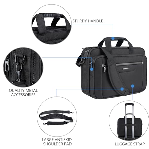 VANKEAN 17.3" Expandable Waterproof Laptop Briefcase for Travel & Business | Multi Functional Compartment,Padded Shoulder Strap,Convenient Luggage Strap,Water-Repellent Fabric,Padded Laptop Compartment - color: Black-blue, size: 17.3 Inch