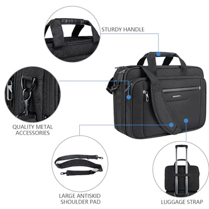 VANKEAN 17.3" Expandable Waterproof Laptop Briefcase for Travel & Business | Multi Functional Compartment,Padded Shoulder Strap,Convenient Luggage Strap,Water-Repellent Fabric,Padded Laptop Compartment - color: Black-blue, size: 17.3 Inch