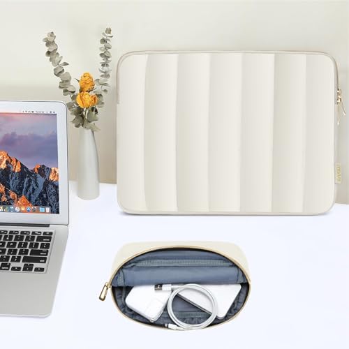 MOSISO 13-14 inch Laptop Case,13.3 inch Puffy Laptop Sleeve, Sand | Compatible with MacBook Neo/Air 13.6/Pro 13/Pro 14, HP Dell ASUS Lenovo,Vertical Rectangle Carrying Bag with Small Case - color: Sand