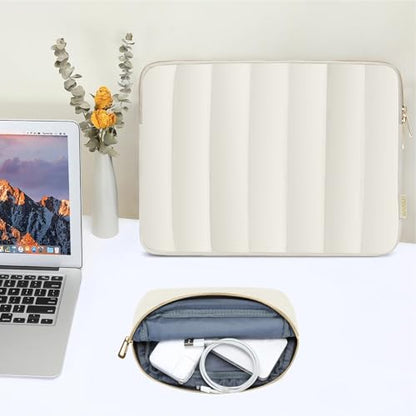 MOSISO 13-14 inch Laptop Case,13.3 inch Puffy Laptop Sleeve, Sand | Compatible with MacBook Neo/Air 13.6/Pro 13/Pro 14, HP Dell ASUS Lenovo,Vertical Rectangle Carrying Bag with Small Case - color: Sand