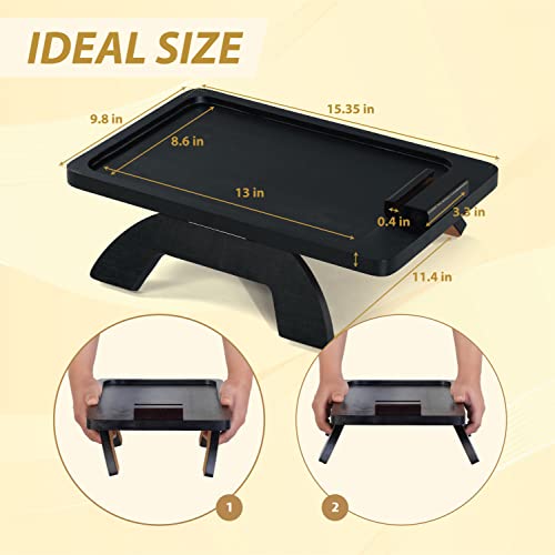 BLUEWEST Sofa Armrest Tray, Acacia Wood Couch Arm Clip on Tray Table with 360° Rotating Phone Holder –Fits Most Couch Arm Sizes–Non-Slip, Space-Saving Arm Table for TV Dinners, Remote, Drinks & Snacks - color: Black, size: Rectangle