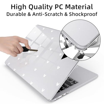 for MacBook Air 13.6 Inch Case M5/M4/M3/M2 2026-2022 Release A3449 A3240 A3113 A2681 Cute White Polka Dot Heart Design Crystal Clear Girly Case Laptop Protective Hard Shell Cover - color: Heart Polka Dot/White