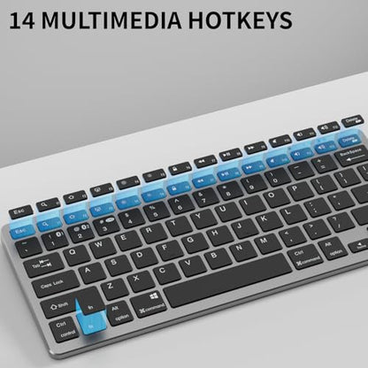kenke Wireless Keyboard 2.4GHz / Bluetooth 1.0/2.0, 78 Key, Silvery Black | Low Profile & Lightweight, Long Battery Life, for Computer, Laptop, PC, Chromebook, Windows, USB C Rechargeable, Quiet Typing