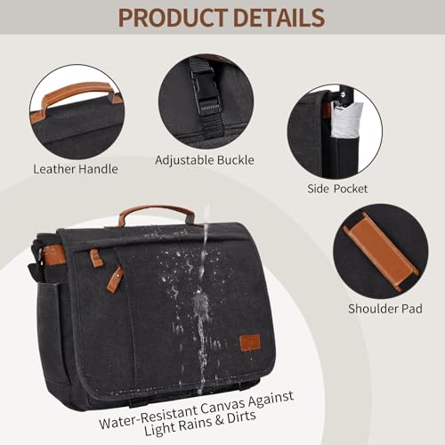 ESTARER Messenger Bag 17.3 Inch, Mens Computer Bag for Teacher/College/Work/Travel, Water-resistant Canvas Laptop Bag Satchel Briefcase, Dark Grey - color: 17.3” Dark Grey