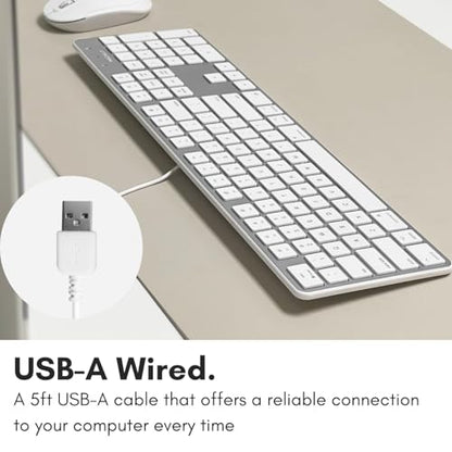 Macally Ultra-Slim USB Wired Keyboard with Number Keypad for Apple Mac Pro, MacBook Pro/Air, iMac, Mac Mini, Laptop Computers, Windows Desktop PC Laptops, Silver (SLIMKEYPROA) - color: Silver Aluminum