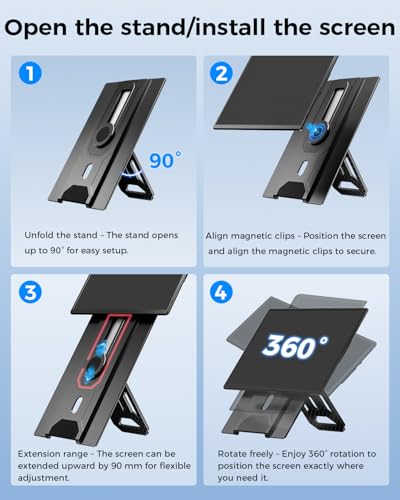 Cevaton Laptop Screen Extender, 16.1" FHD 1200P Portable Monitor for Laptop with Magnetic Detachable Stand, 360° Rotatable Borderless Screen, Plug & Play, Compatible with Windows Mac - size: 16" Screen