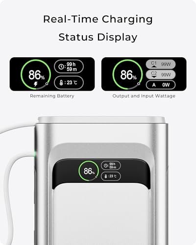 TALIX Laptop Power Bank, 20000mAh Portable Charger 190W Total Output, 3-Port Fast Charging (140W Max), Built-in USB-C Cable,High-Capacity External Battery Pack for MacBook,Dell,Computer,iPad,iPhone 17