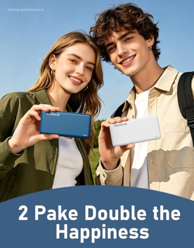 2-Pack Portable Charger, 10000mAh Power Bank, Battery Pack, Battery Bank | Slimmer, Fast Charging, USB C in&Out, for iPhone Tablet Samsung Pixel Headphones etc (Blue&White) - color: Blue&White