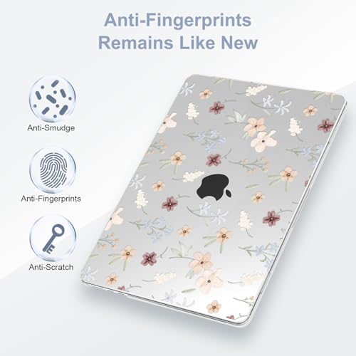 G JGOO Compatible with MacBook Air 15 inch Case 2026 2025 2024 2023 M5 A3448 M4 A3241 M3 A3114 M2 A2941, Protective Plastic Hard Laptop Shell Case + Keyboard Cover + Screen Protector, Florets - color: Clear Florets
