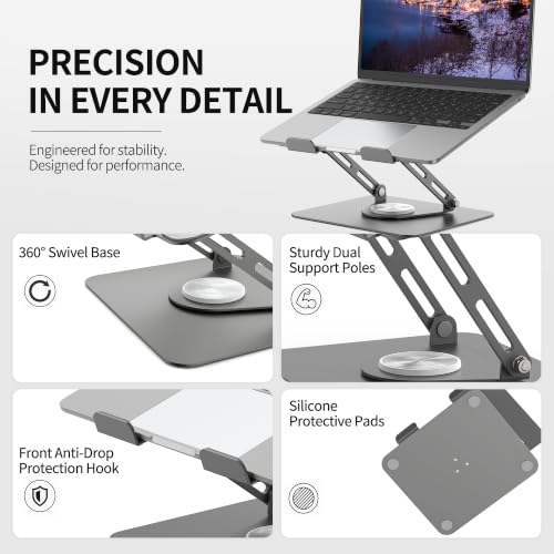 ALASHI Laptop Stand for Desk with 360° Rotating Base, Multi-Angle Adjustable Laptop Stands, Foldable Laptop Riser Compatible with 10 to 17 Inches PC Computer, Grey - color: E-Grey
