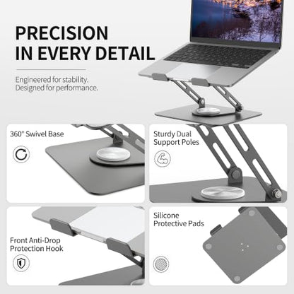 ALASHI Laptop Stand for Desk with 360° Rotating Base, Multi-Angle Adjustable Laptop Stands, Foldable Laptop Riser Compatible with 10 to 17 Inches PC Computer, Grey - color: E-Grey