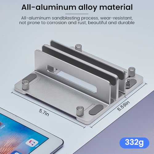 Aluminum Vertical Laptop Stand for Desk, Adjustable Dual Slot Holder(up to 1.73 inches), Compatible with MacBook Pro, MacBook Air and Other Laptop - Save Space & Improve Airflow, Silver