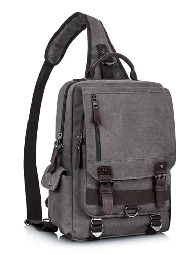 Retro Canvas Messenger Bag — Unisex Crossbody Shoulder Sling Bag for Travel, Work & Daily Use - color: Brownish Gray 1, size: Large