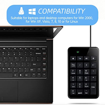 Cuifati 23 Keys Full-Sized Numeric Keypad, Wired USB Number Pad, Comfortable Touch Ergonomic Design, Low Noise Keys, Ultra-Slim Portable Numeric Keyboard for or for Linux