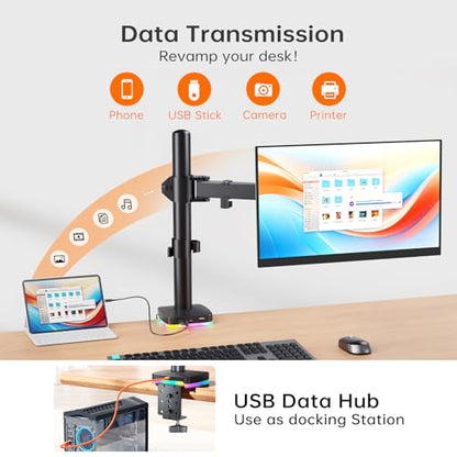 Afaloona RGB Convertible Laptop and Monitor Mount with USB Hub, Adjustable | 3 USB Ports for Data Transfer & Charging | Fits 13-32" Monitors & 11-17" Laptops | up to 18 lbs | VESA 75x75-100x100mm - size: RGB Laptop Stand
