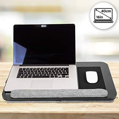 Duronic Laptop Tray with Cushion DML433 | Ergonomic Lap Desk for Bed, Sofa, Car | Built-in Mouse Pad, Wrist Pad and Tablet Holder | Black/Grey | Portable Design with Carry Handle| for Home/Office