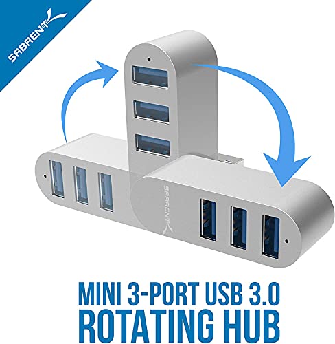 SABRENT Premium 3 Port Aluminum Mini USB 3.0 Hub [90°/180° Degree Rotatable] (HB-R3MC) - color: Silver