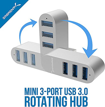 SABRENT Premium 3 Port Aluminum Mini USB 3.0 Hub [90°/180° Degree Rotatable] (HB-R3MC) - color: Silver