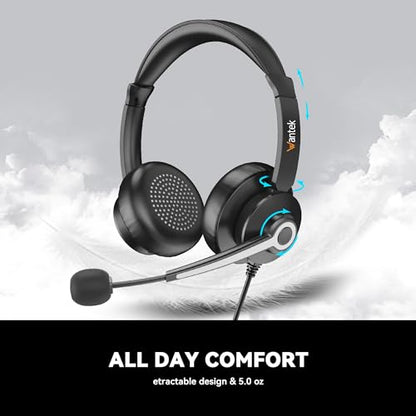 Wantek USB & 3.5mm Headset with Mic for PC/Laptop,Wired Headset with Noise-Cancelling Microphone & Audio Controls Perfect for Home Office Online Class Skype Zoom Call Center Webinar,All Day Comfort