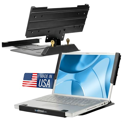LocDown.com Laptop Security Stand – Anti Theft Steel Laptop Stands (11.5”–18”), Locking Holder with Dual Lock System, Adjustable Secure Laptop Stand for Desk Office Medical Retail