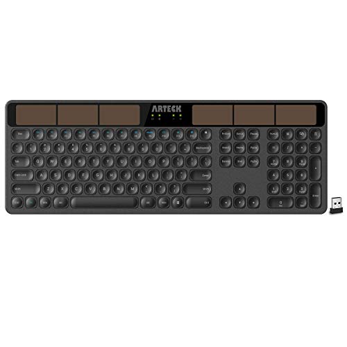 Arteck Wireless Solar Keyboard Full Size Solar Recharging Keyboard for Computer/Desktop/PC/Laptop/Surface/Smart TV and Windows 10/8 / 7 / Vista/XP Built in Rechargeable Battery