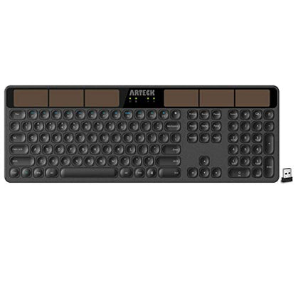Arteck Wireless Solar Keyboard Full Size Solar Recharging Keyboard for Computer/Desktop/PC/Laptop/Surface/Smart TV and Windows 10/8 / 7 / Vista/XP Built in Rechargeable Battery