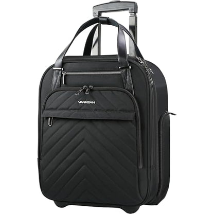 VANKEAN Carry On Underseat 16-inch Multi-functional Underseater Lightweight Overnight Suitcase with Wheels Roller Case for Women Men Travel Business, Black - color: Black